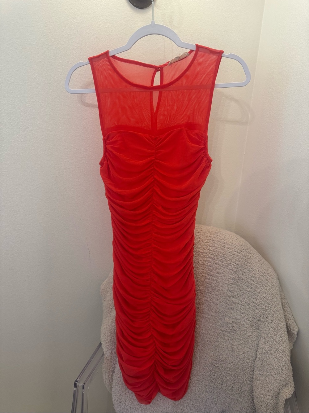 Chelsea & Violet Coral Ruched Mini Dress